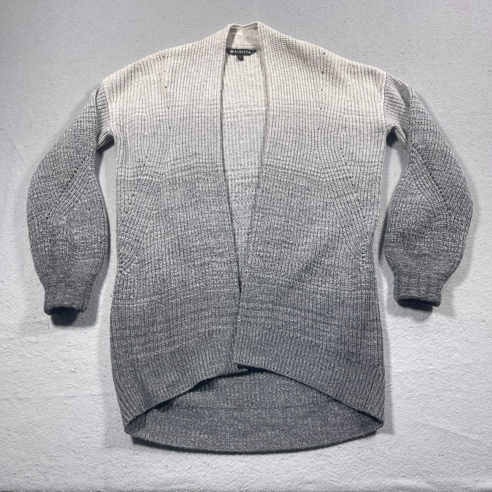 Athleta Lucca Open Cardigan Sweater Women XS Relaxed Grey Ombre Wool Cashmere